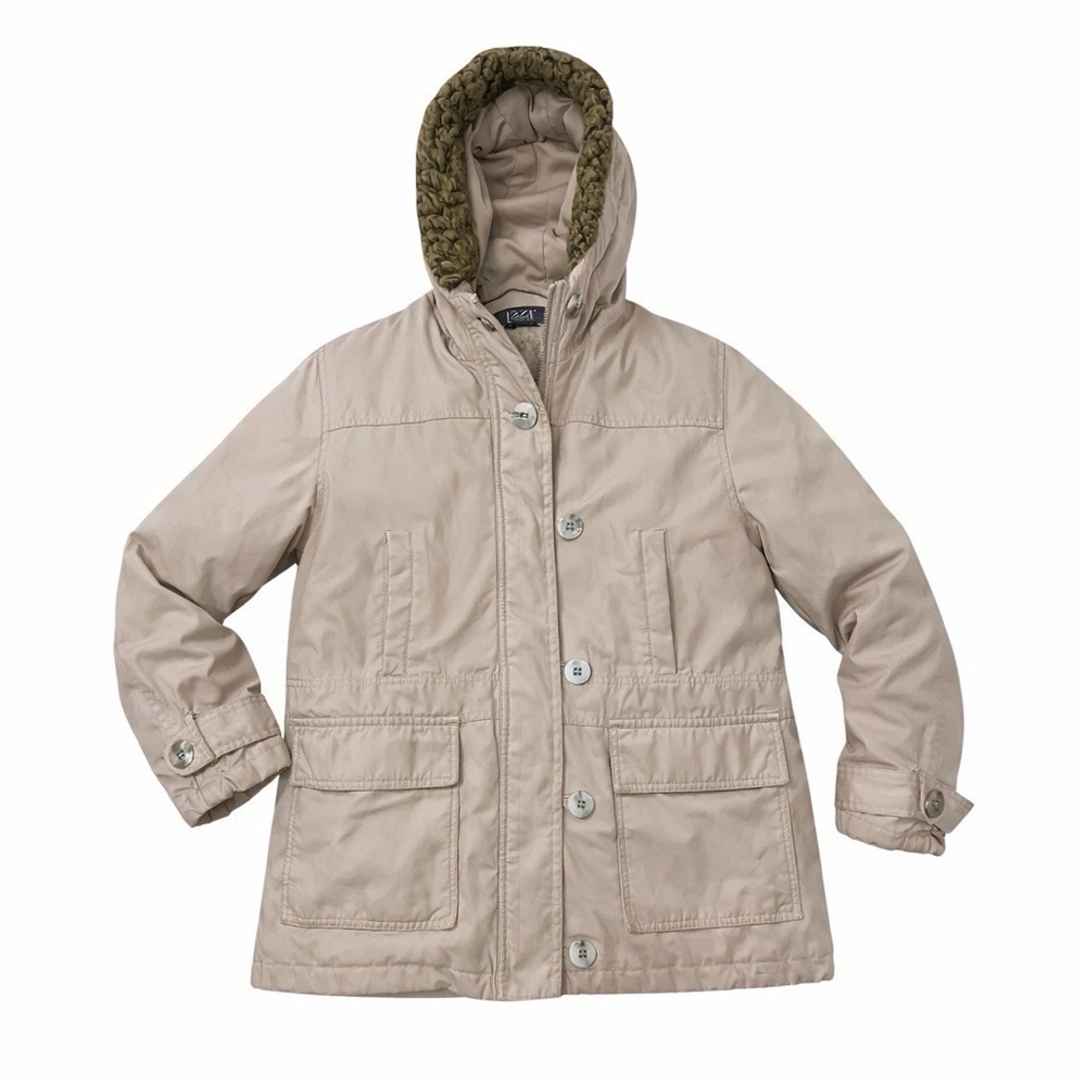 Izzi Women's XL Beige Hooded Parka Faux Fur Trim Winter‎ Utility Coat Lined